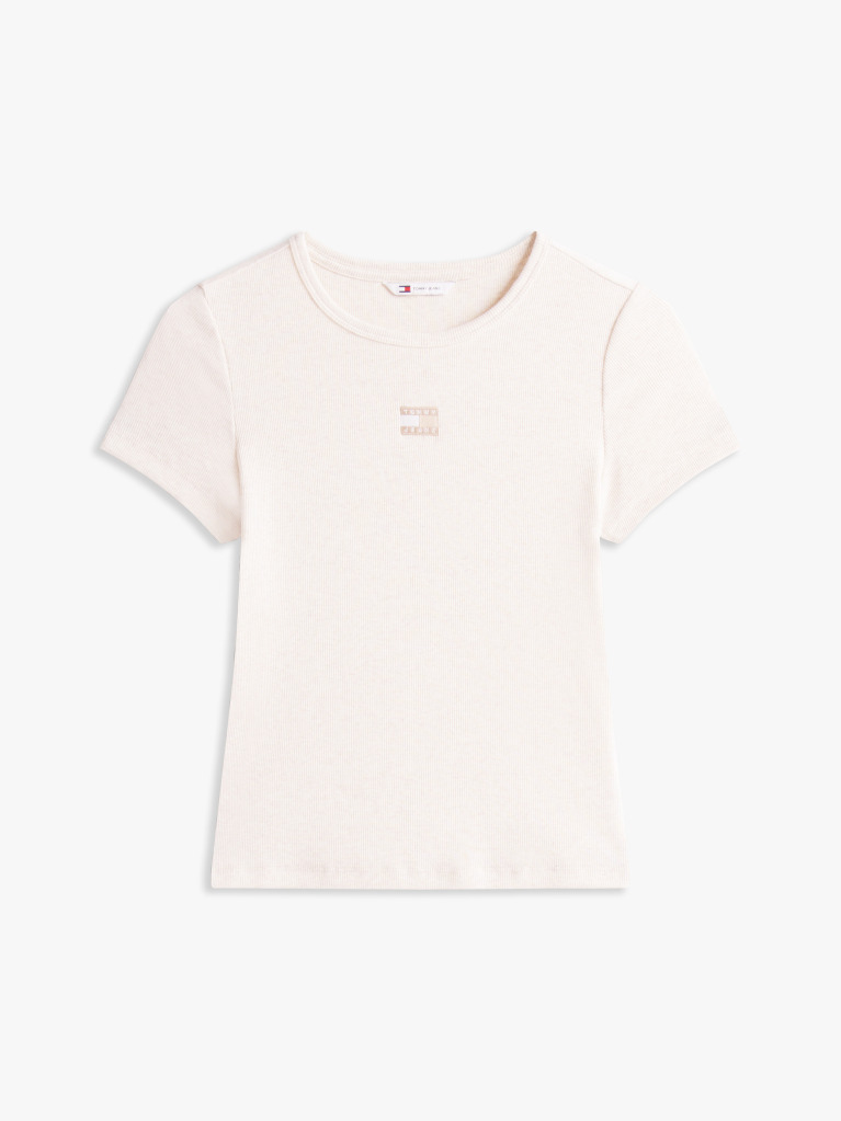 Beige Slim Badge Rib Tee  Women