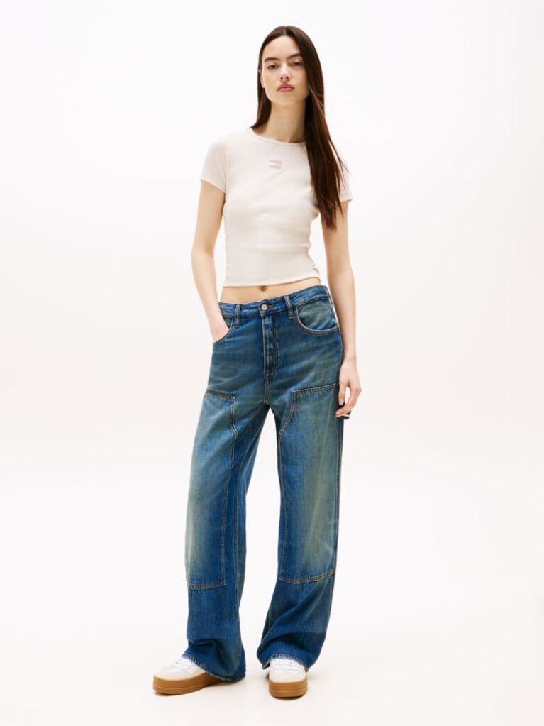 Beige Slim Badge Rib Tee  Women