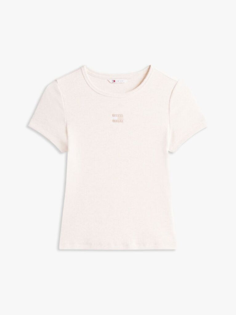 Beige Slim Badge Rib Tee  Women