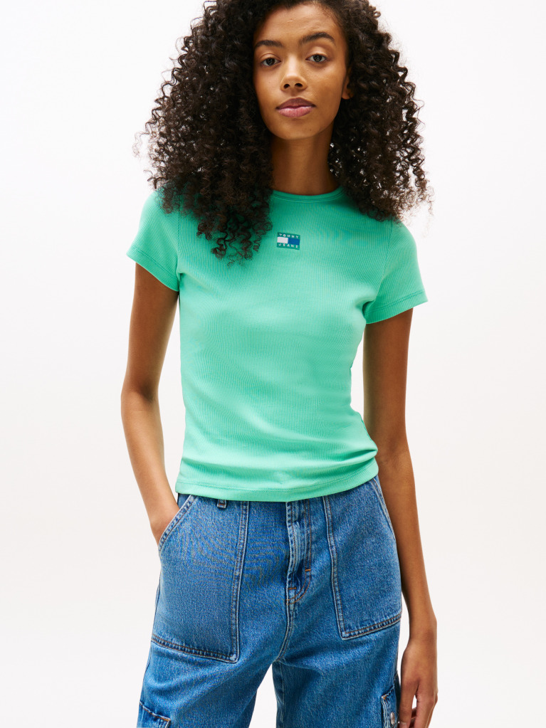 Green Slim Badge Rib Tee  Women