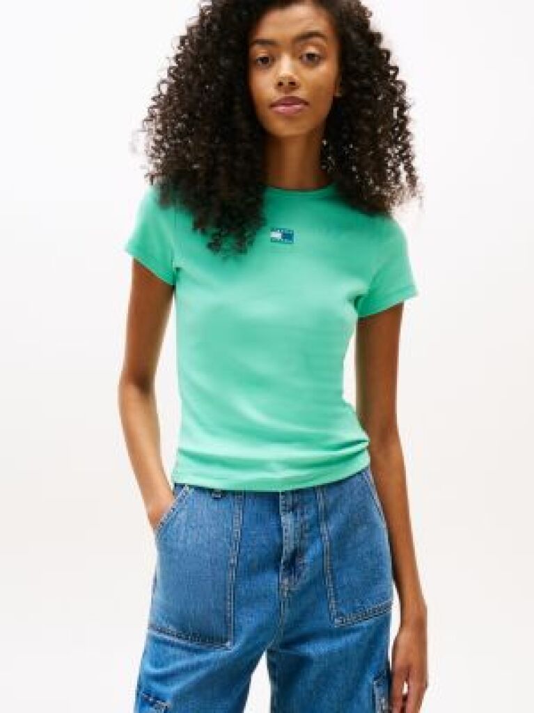Green Slim Badge Rib Tee  Women