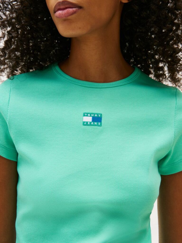 Green Slim Badge Rib Tee  Women