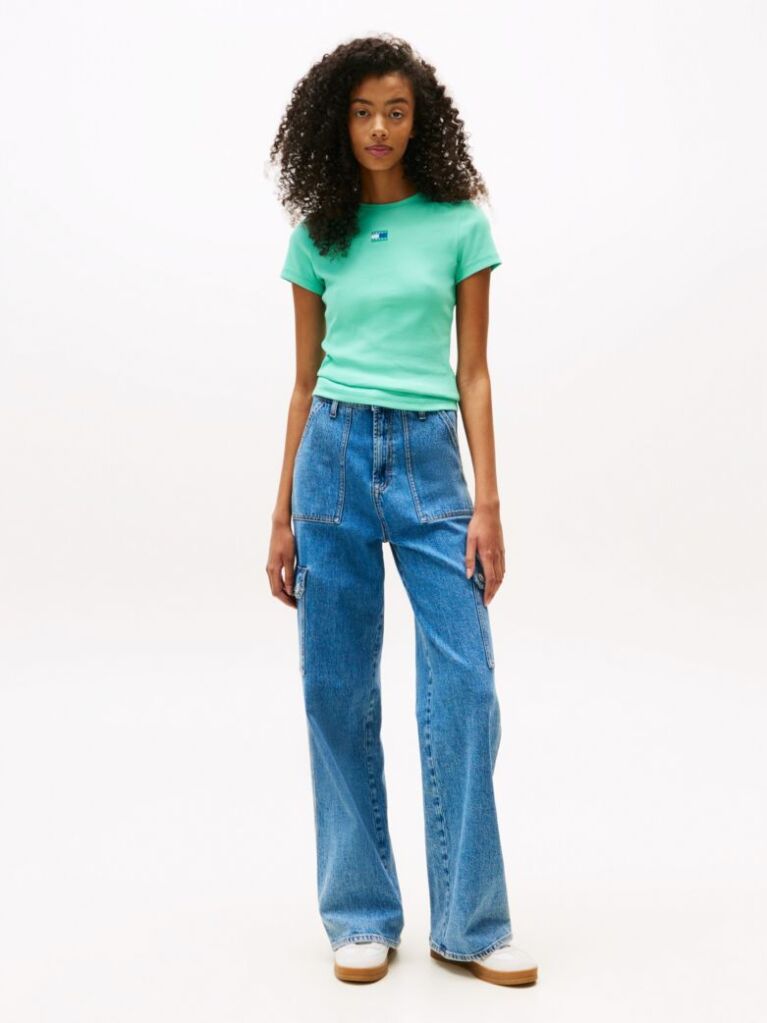 Green Slim Badge Rib Tee  Women