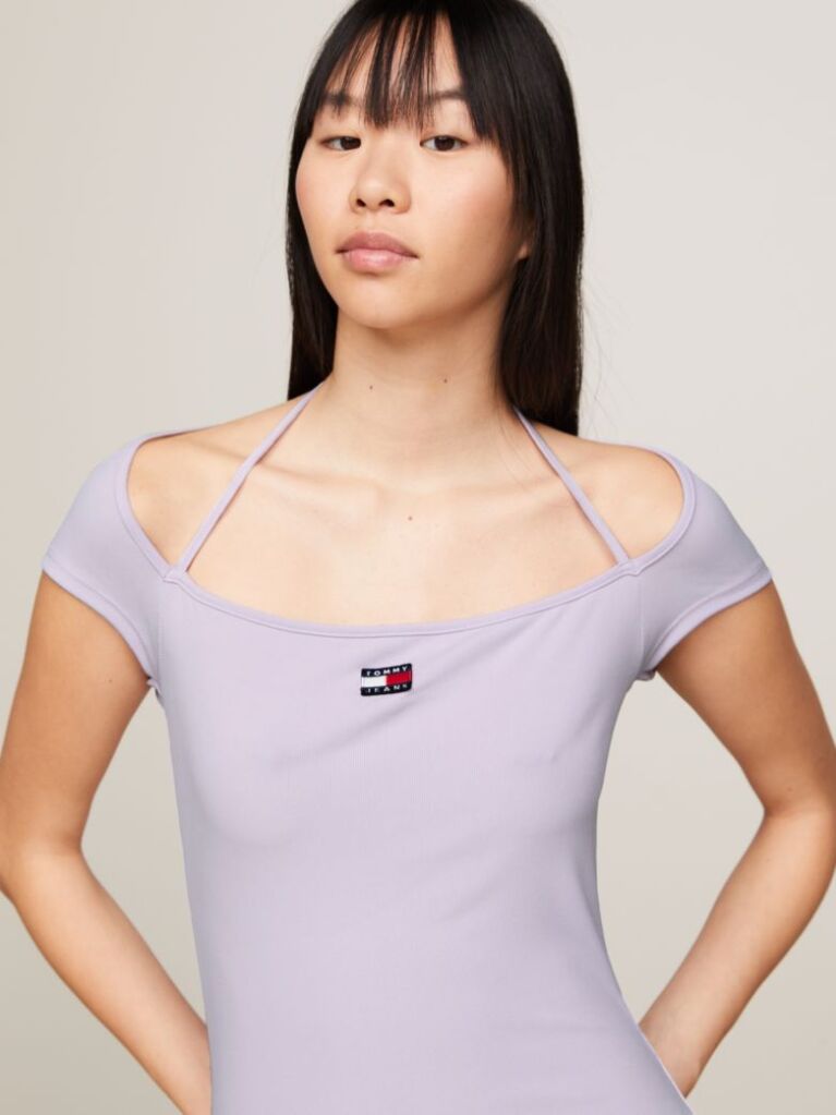 Purple Tommy Badge Bodycon Ribbed Midi Dress  Women