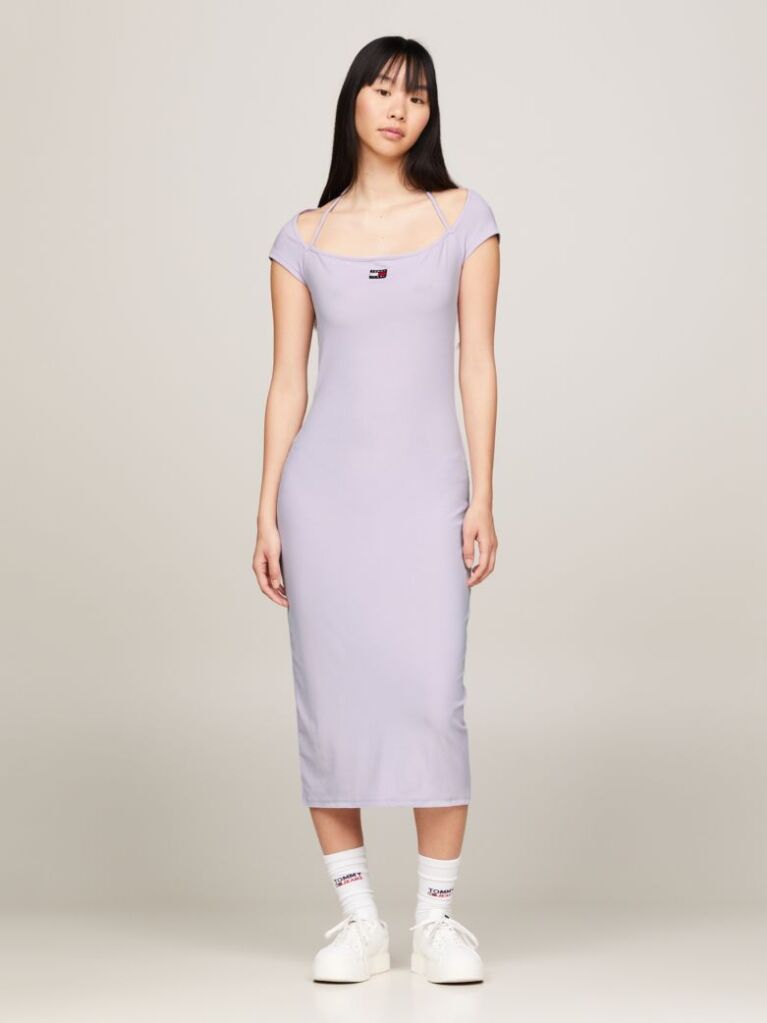 Purple Tommy Badge Bodycon Ribbed Midi Dress  Women