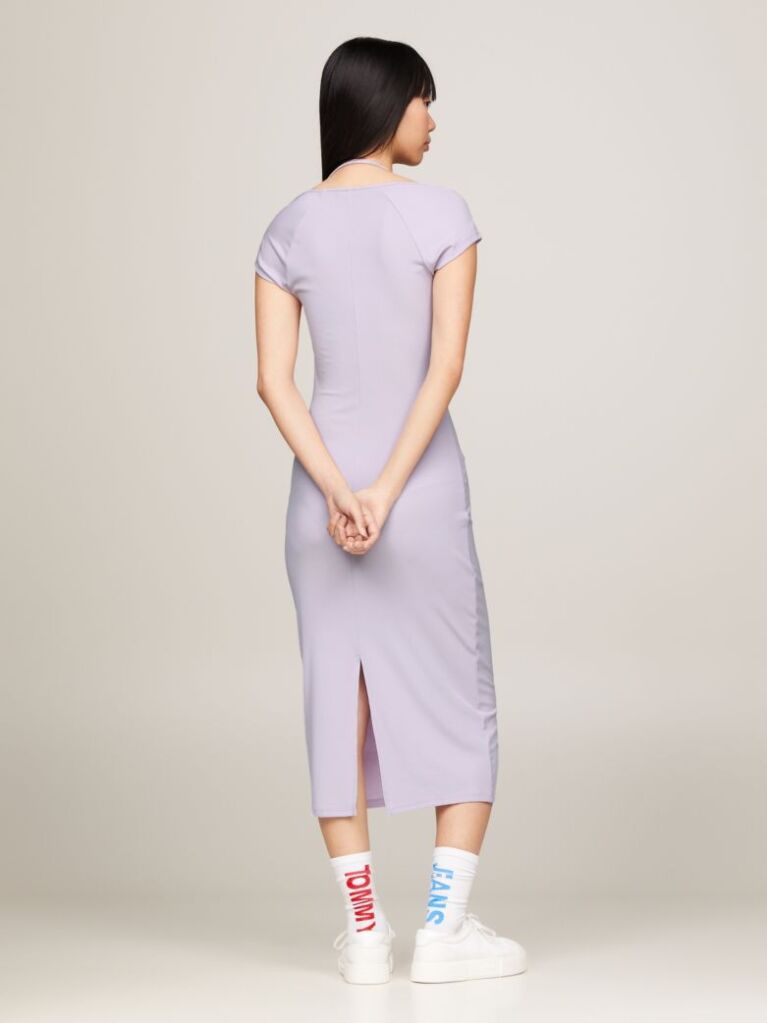 Purple Tommy Badge Bodycon Ribbed Midi Dress  Women