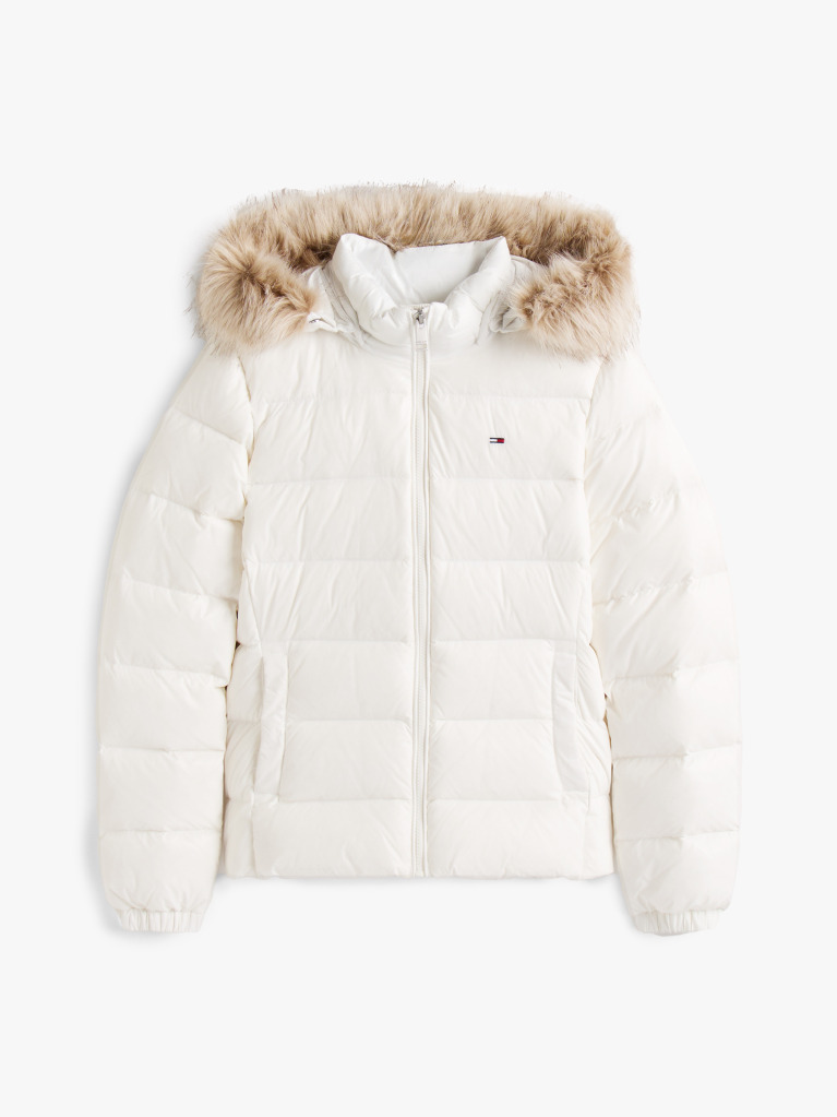 Beige Faux Faur Hooded Down-Filled Fitted Jacket  Women