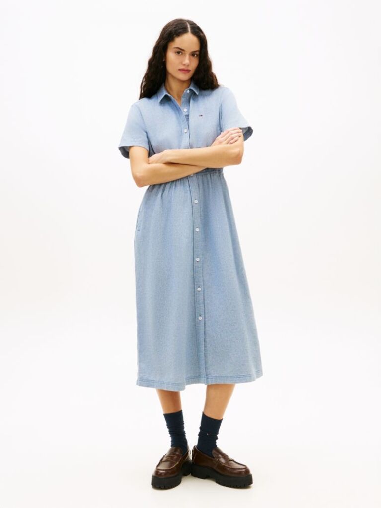 Blue Relaxed Linen Blend Maxi Shirt Dress  Women