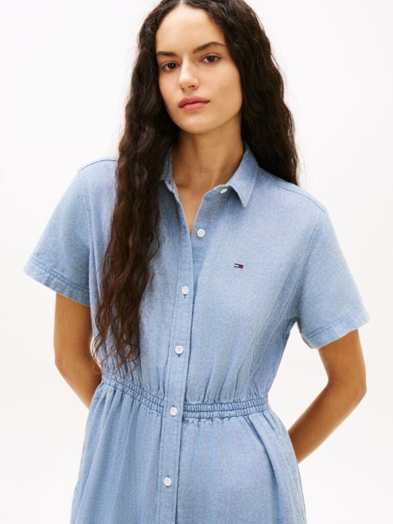 Blue Relaxed Linen Blend Maxi Shirt Dress  Women