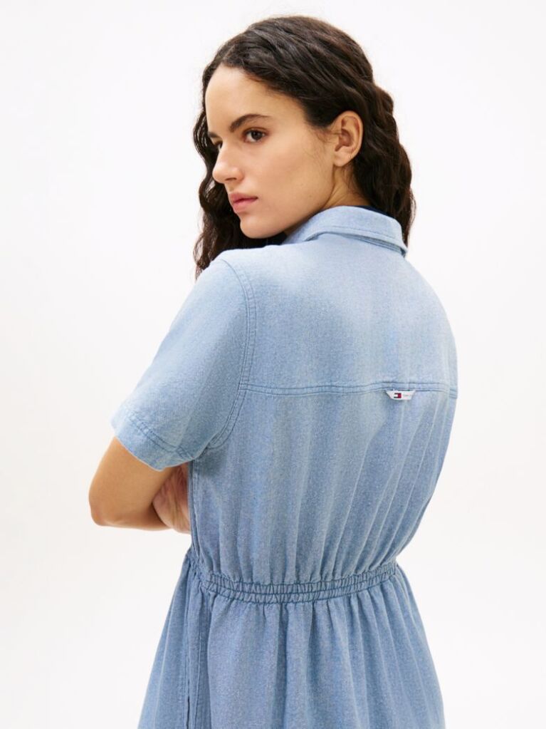 Blue Relaxed Linen Blend Maxi Shirt Dress  Women