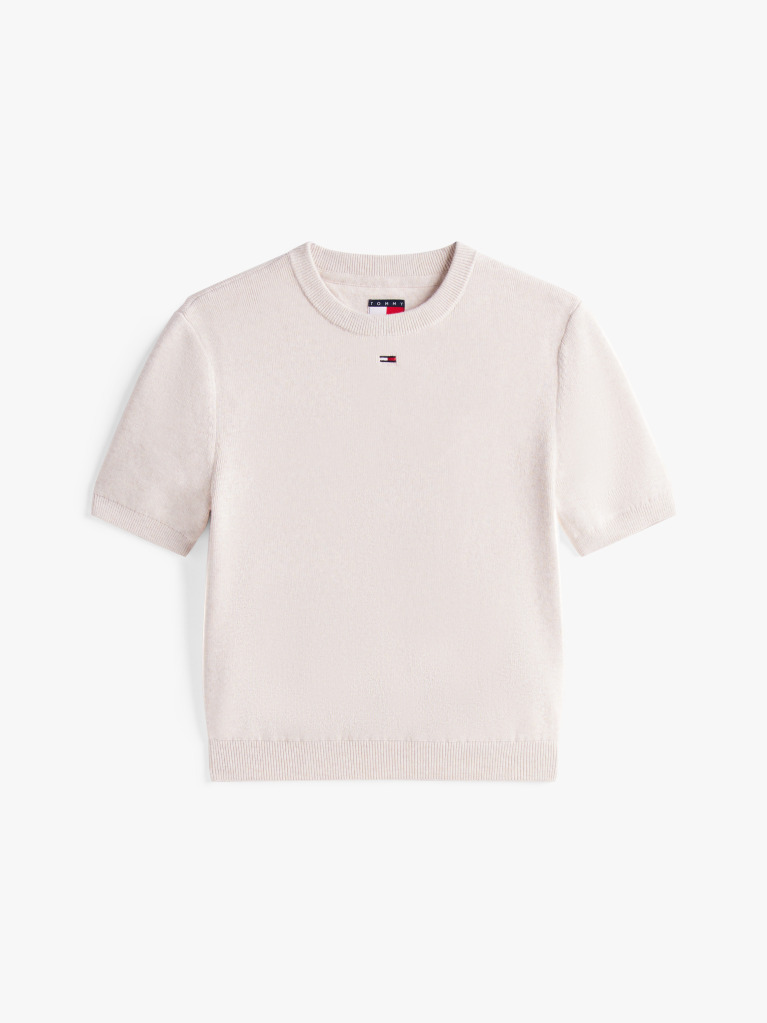 Beige Flag Embroidery Short Sleeve Jumper  Women