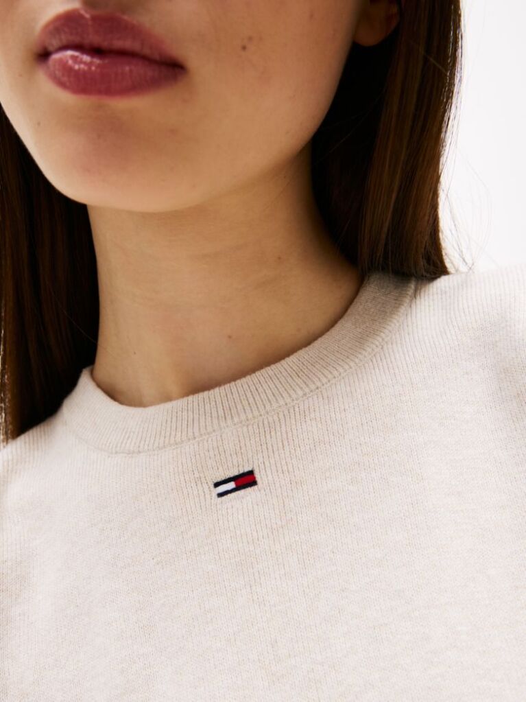 Beige Flag Embroidery Short Sleeve Jumper  Women