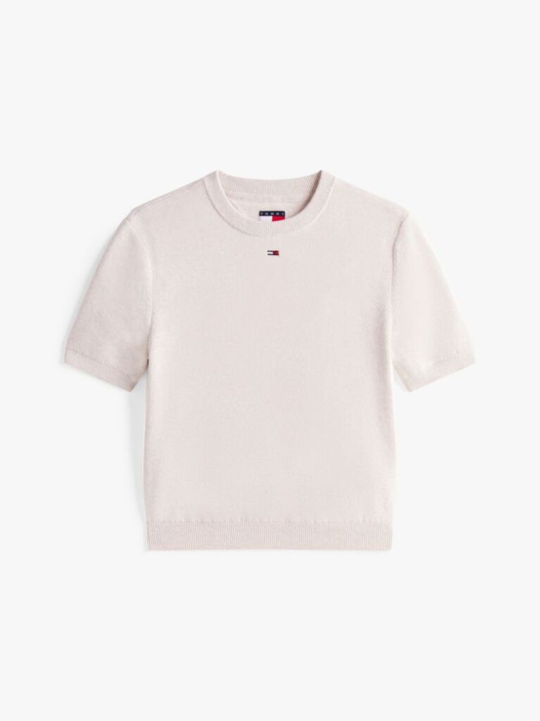 Beige Flag Embroidery Short Sleeve Jumper  Women