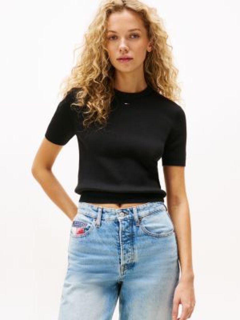 Black Flag Embroidery Short Sleeve Jumper  Women