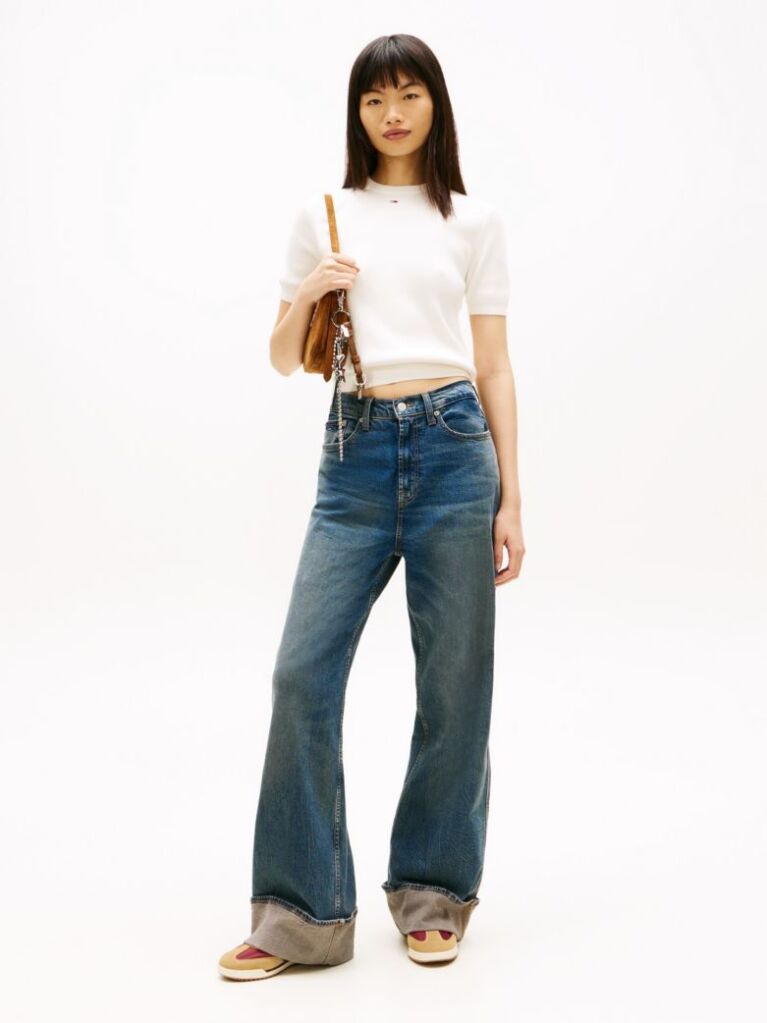 White Flag Embroidery Short Sleeve Jumper  Women