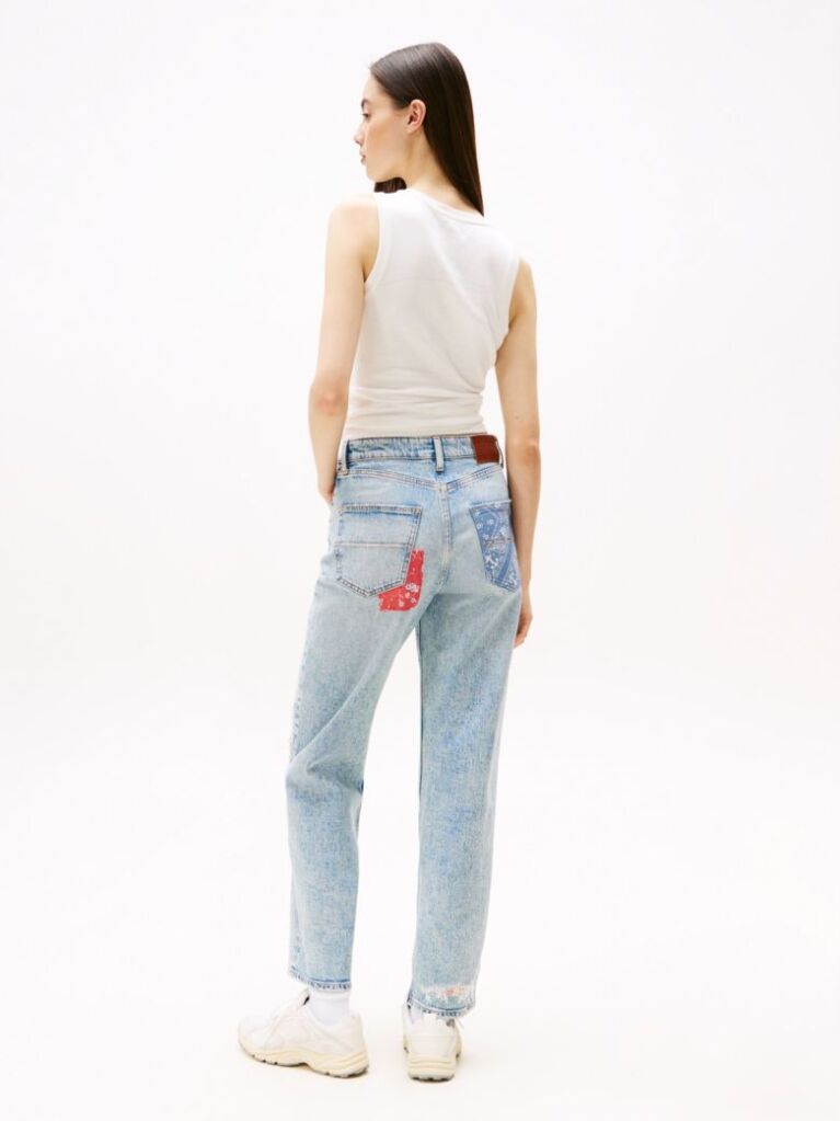 Denim Patchwork Ψηλόμεσο Τζιν Σε Slim Ίσια Γραμμή  Γυναίκες