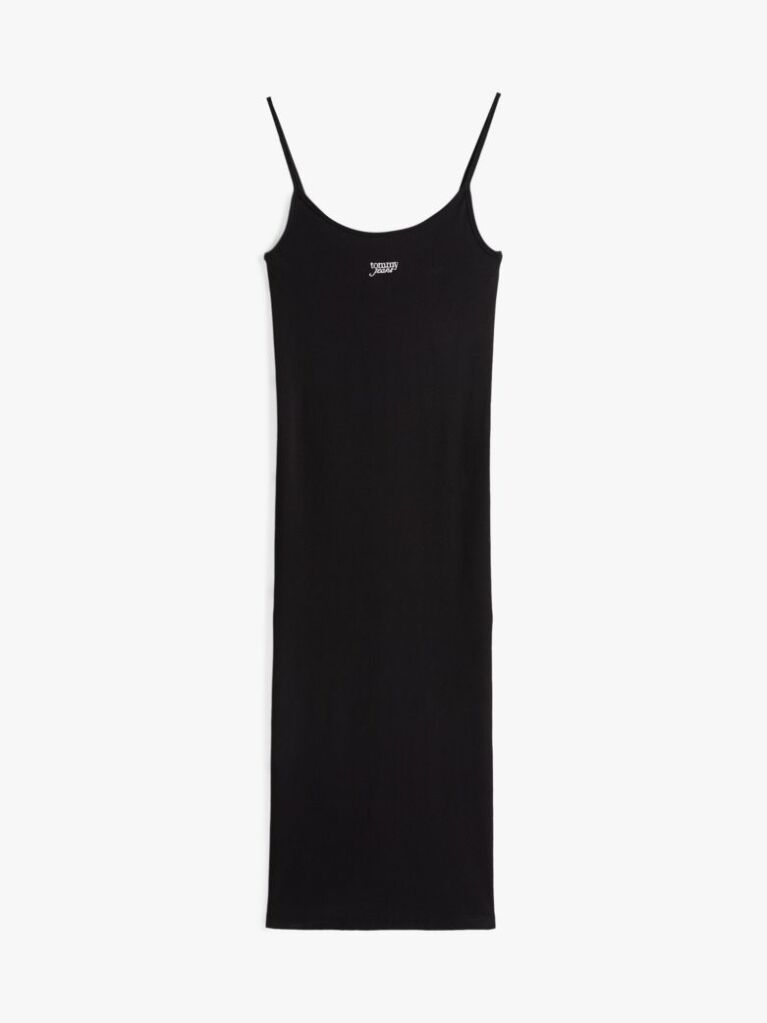 Black Ribbed Spaghetti Strap Bodycon Midi Dress  Women