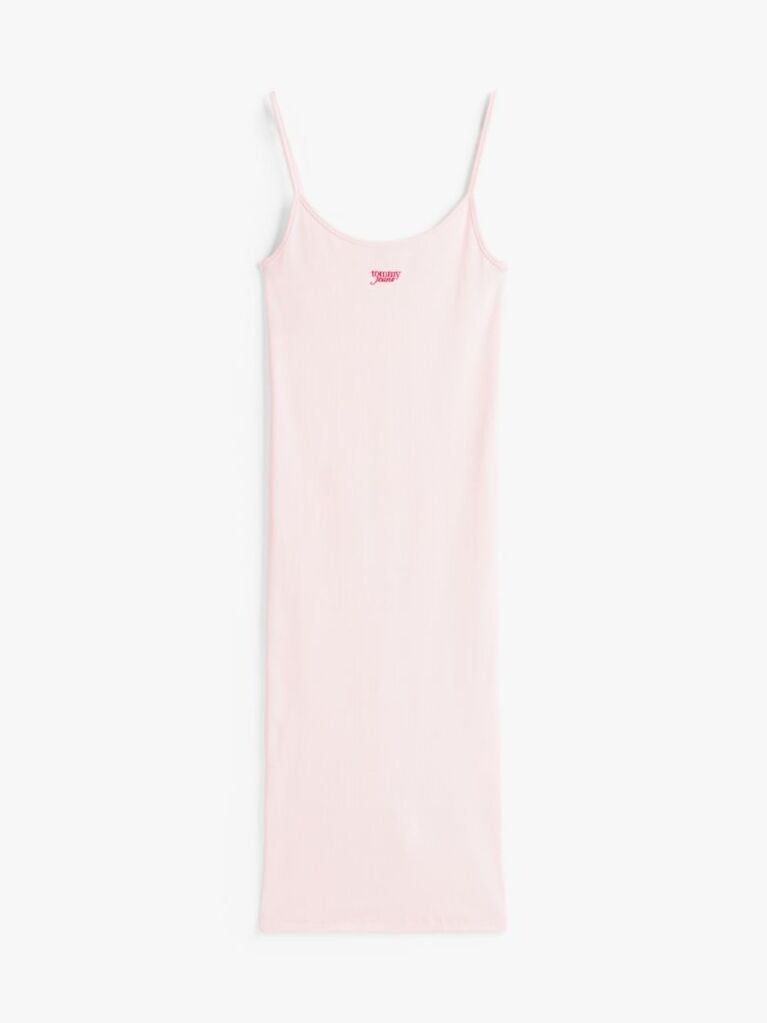 Pink Ribbed Spaghetti Strap Bodycon Midi Dress  Women