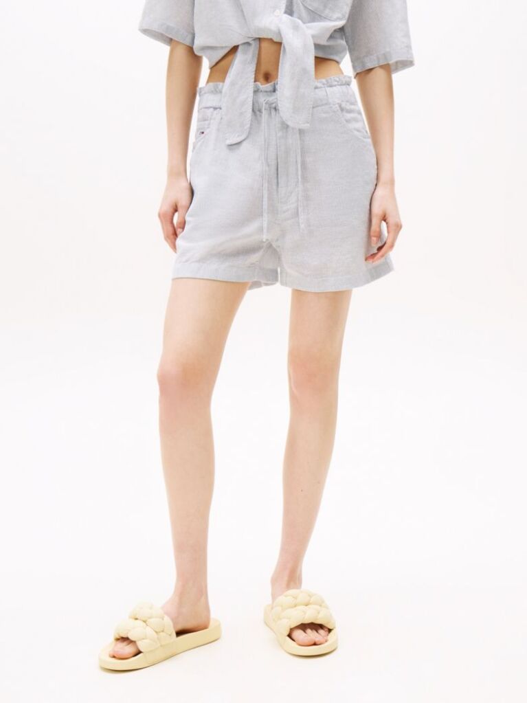 Multi Paperbag Shorts With Linen  Women