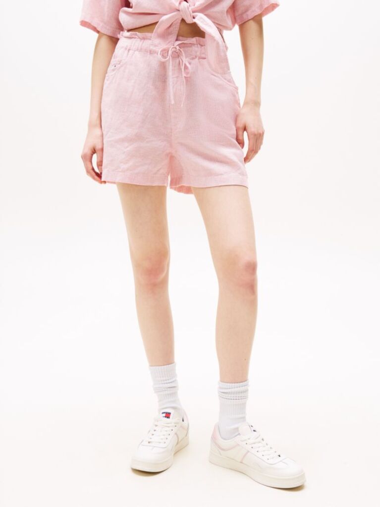 Pink Paperbag Shorts With Linen  Women