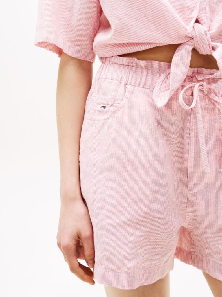 Pink Paperbag Shorts With Linen  Women