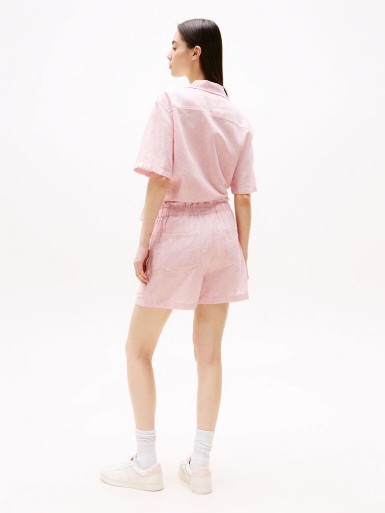 Pink Paperbag Shorts With Linen  Women