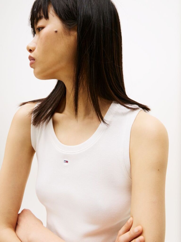 Beige Ribbed Slim Tank Top  Women