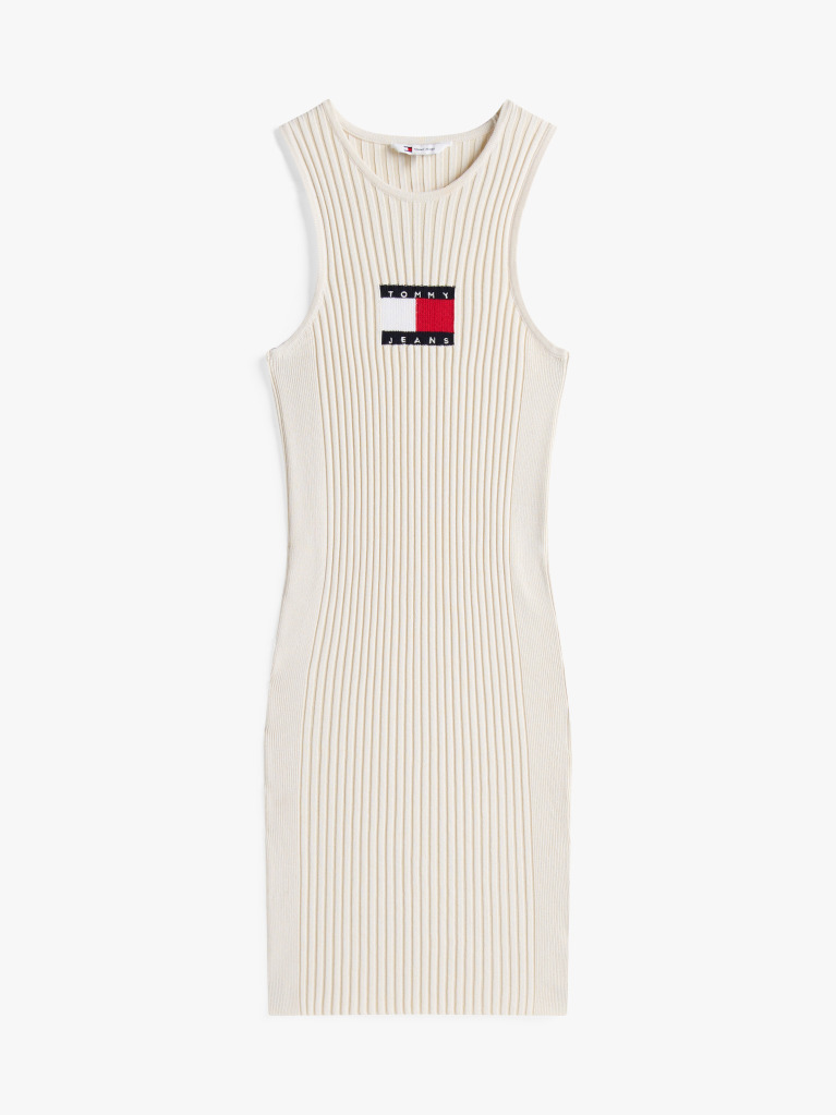 Beige Ribbed Sleeveless Mini Jumper Dress  Women