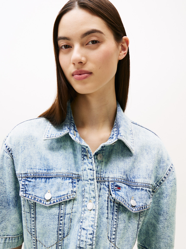 Denim Faded Denim Belted Mini Dress  Women