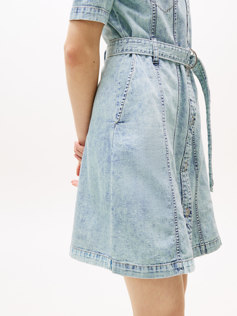 Denim Faded Denim Belted Mini Dress  Women