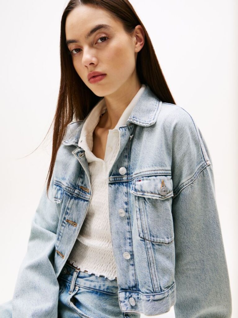 Denim Oversized Cropped Denim Trucker Jacket  Women