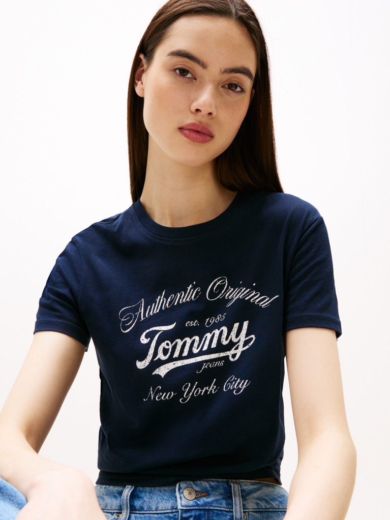 Μπλε Essential T-Shirt Σε Κανονική Γραμμή Με Λογότυπο  Γυναίκες