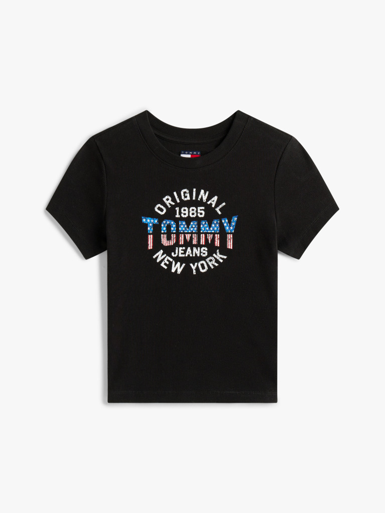Μαύρο Ριμπ T-Shirt Με Λογότυπο New York Σε Slim Γραμμή  Γυναίκες