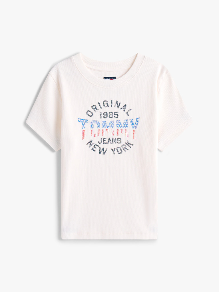 Άσπρο Ριμπ T-Shirt Με Λογότυπο New York Σε Slim Γραμμή  Γυναίκες