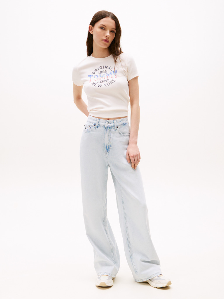 Άσπρο Ριμπ T-Shirt Με Λογότυπο New York Σε Slim Γραμμή  Γυναίκες