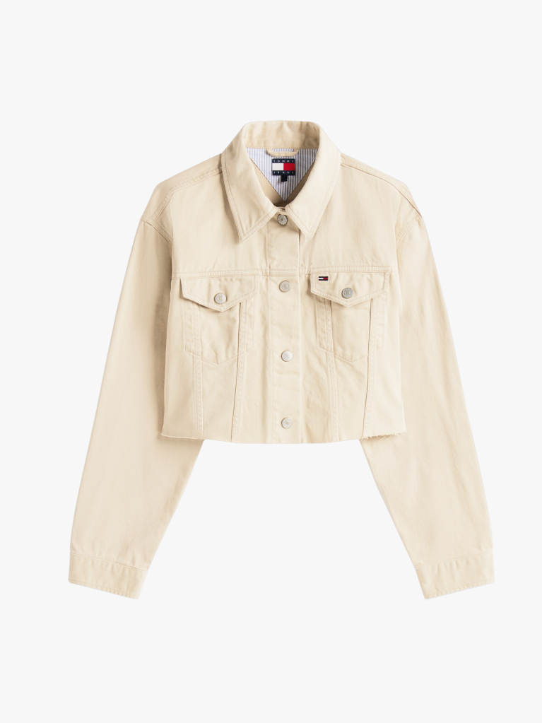 Khaki Back Logo Cropped Denim Jacket  Women