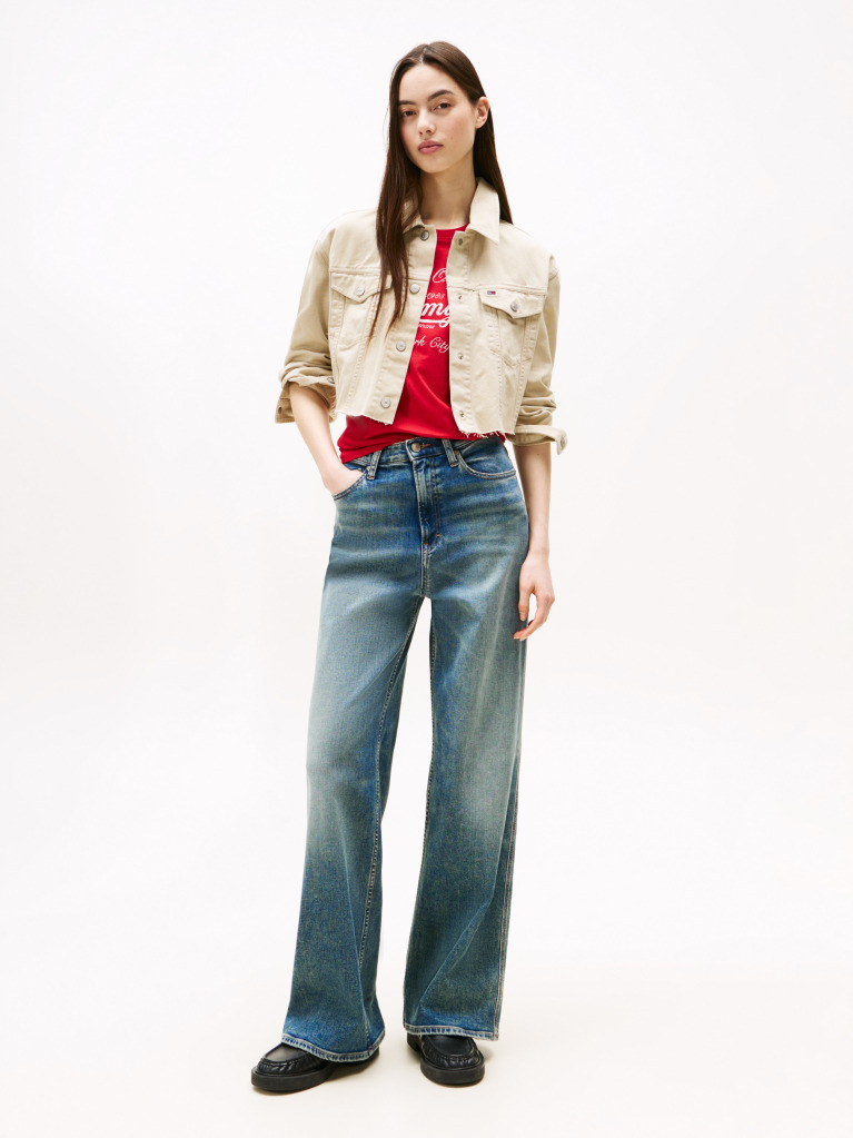 Khaki Back Logo Cropped Denim Jacket  Women