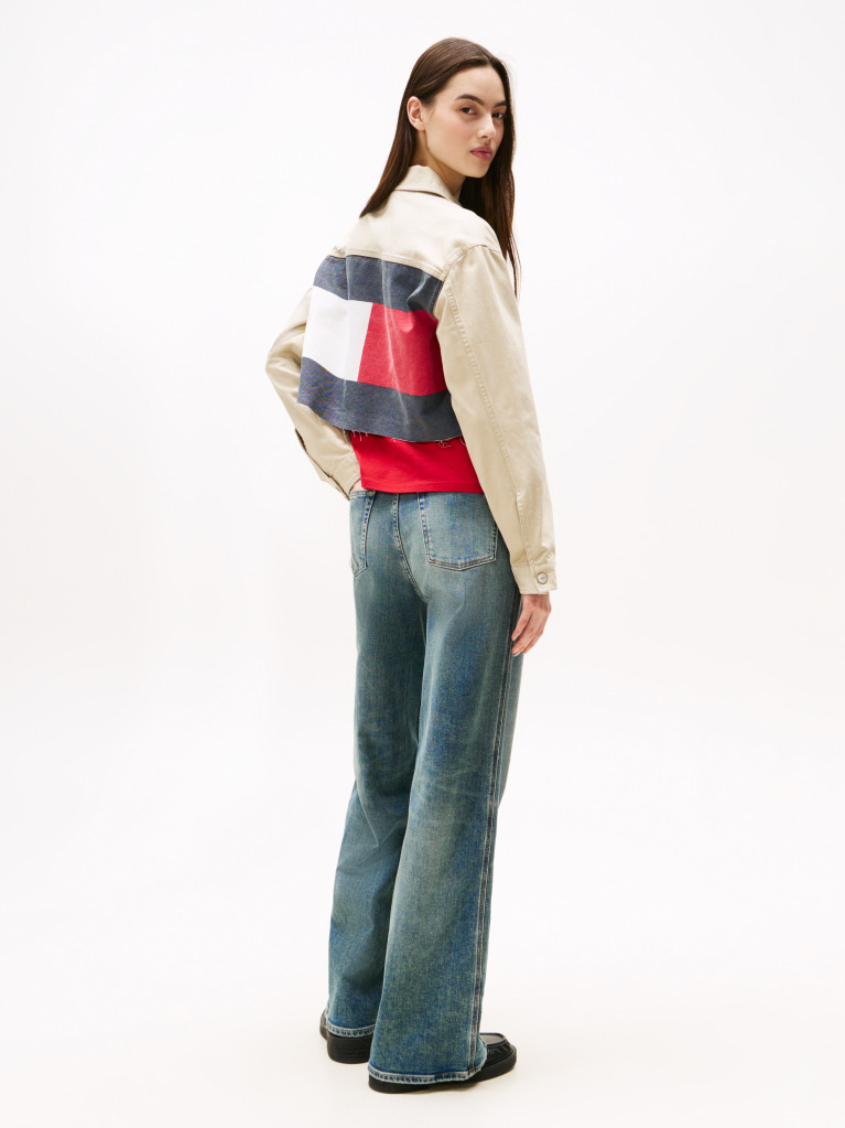Khaki Back Logo Cropped Denim Jacket  Women