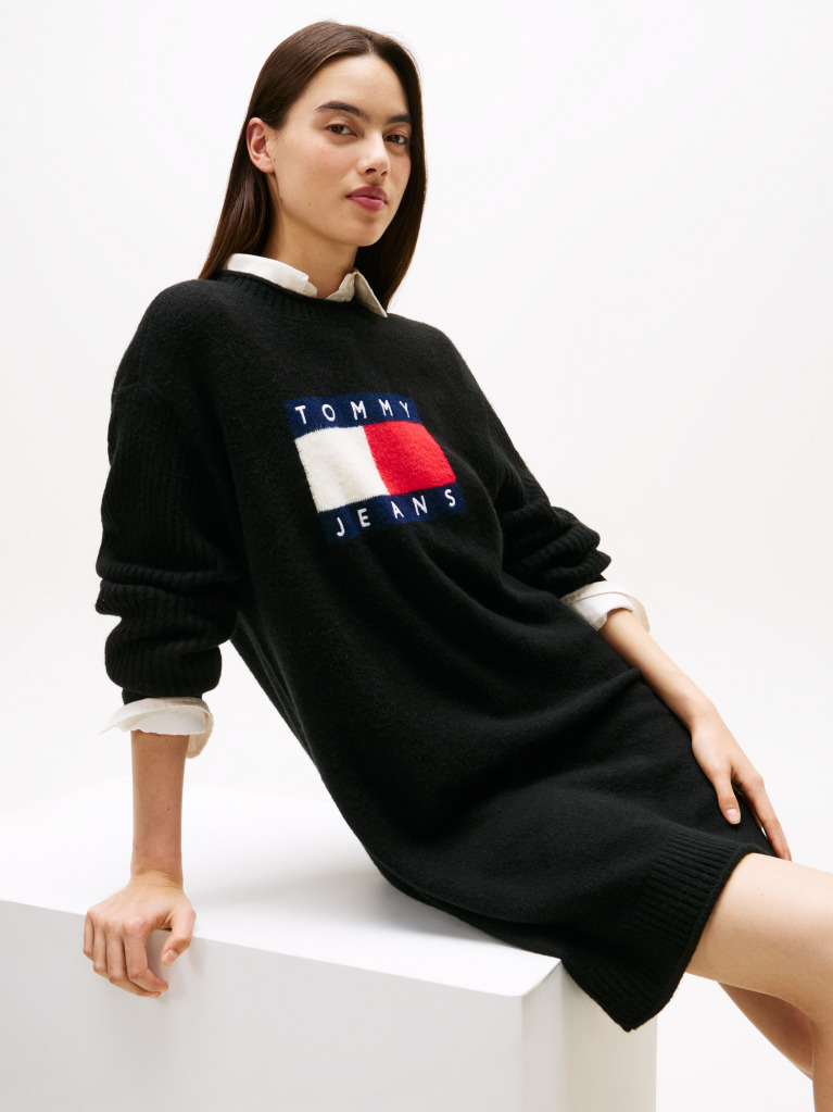 Black Tommy Flag Badge Mini Jumper Dress  Women