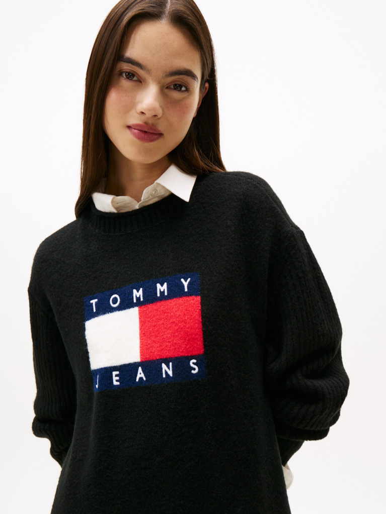 Black Tommy Flag Badge Mini Jumper Dress  Women