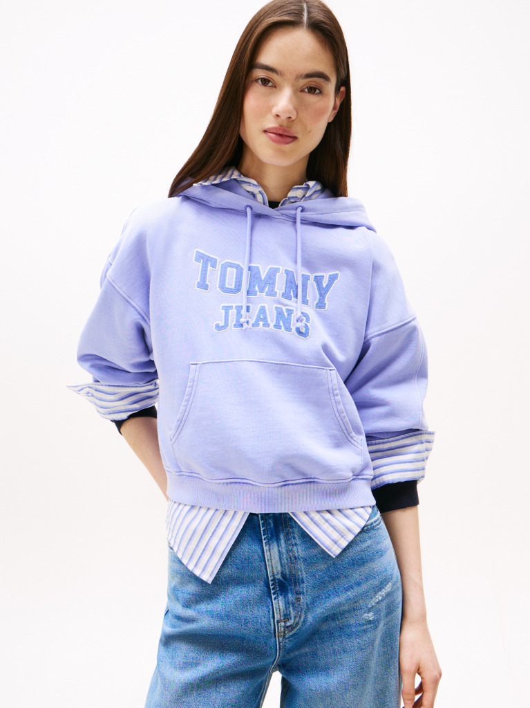 Blue Varsity Appliqué Logo Boxy Hoody  Women
