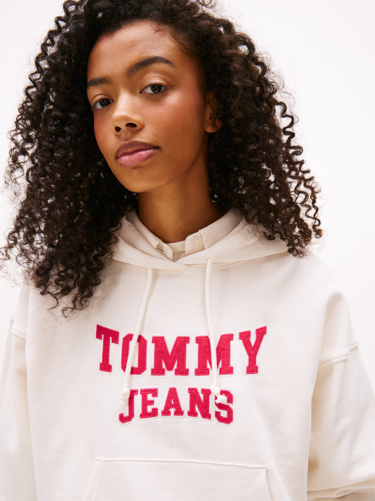 White Varsity Appliqué Logo Boxy Hoody  Women