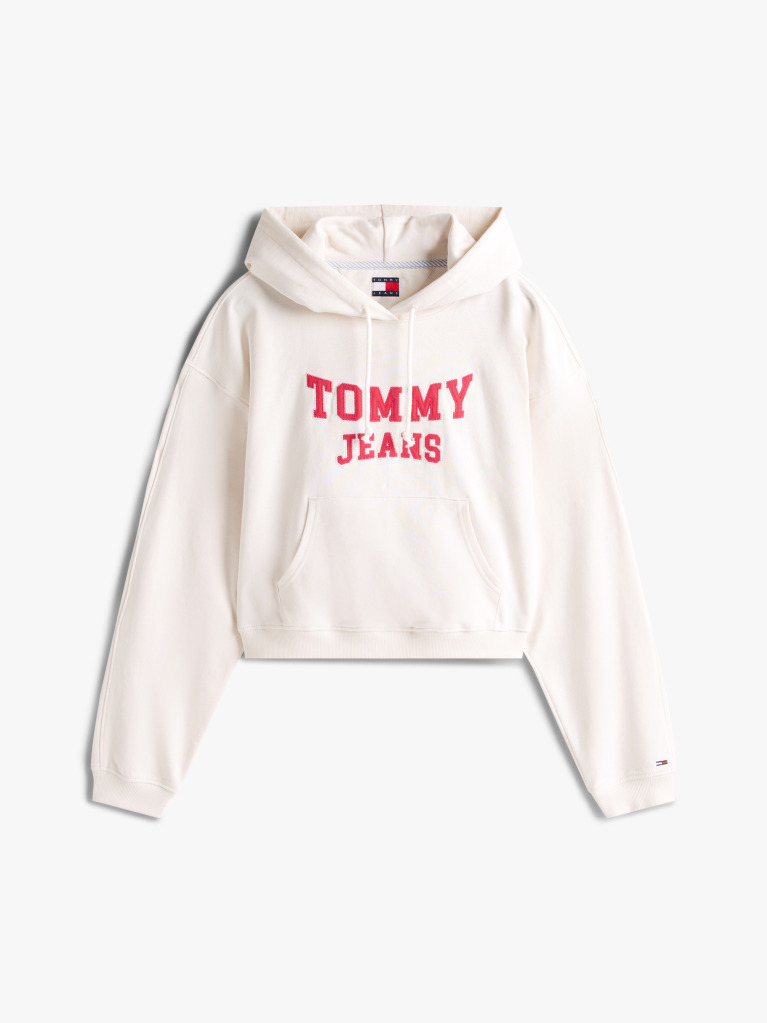 White Varsity Appliqué Logo Boxy Hoody  Women