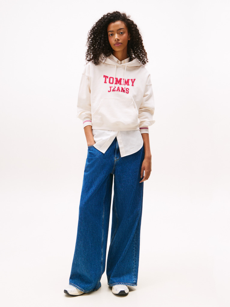 White Varsity Appliqué Logo Boxy Hoody  Women