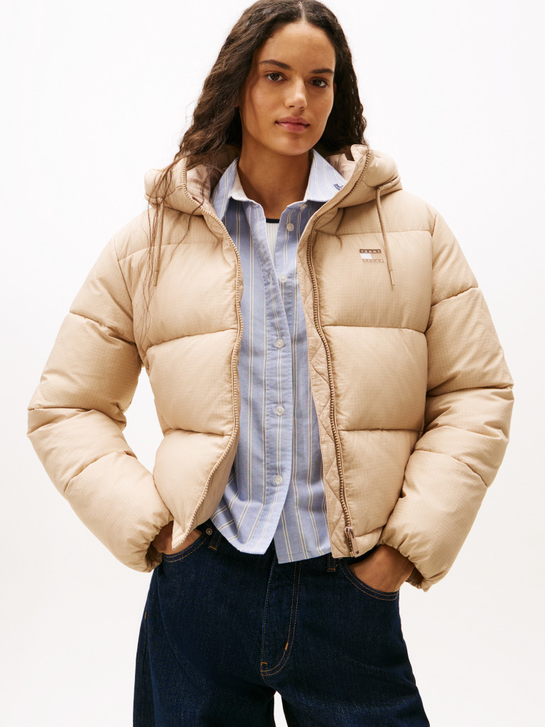 Beige Water Repellent Ripstop Hooded Puffer Jacket  Women