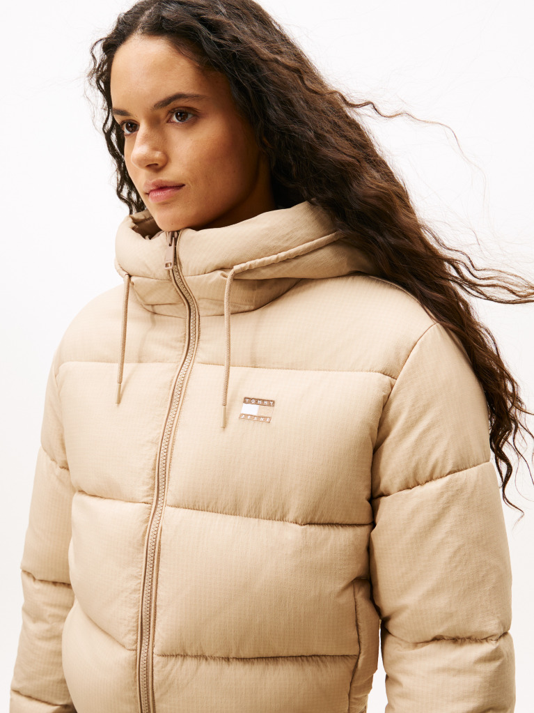 Beige Water Repellent Ripstop Hooded Puffer Jacket  Women