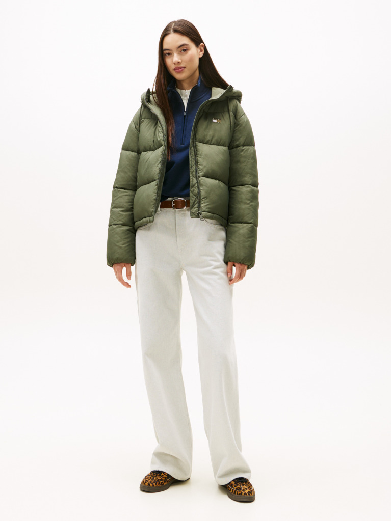 Green Water Repellent Ripstop Hooded Puffer Jacket  Women
