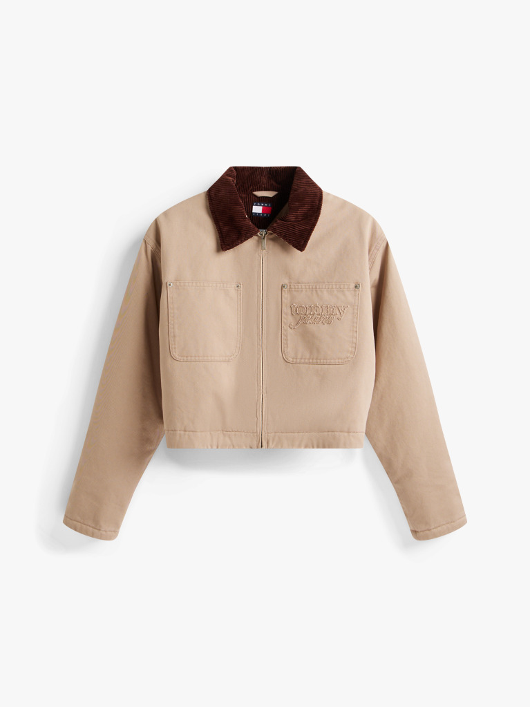 Μπεζ Cropped Τζάκετ Με Appliqué Λογότυπο Και Επένδυση  Γυναίκες