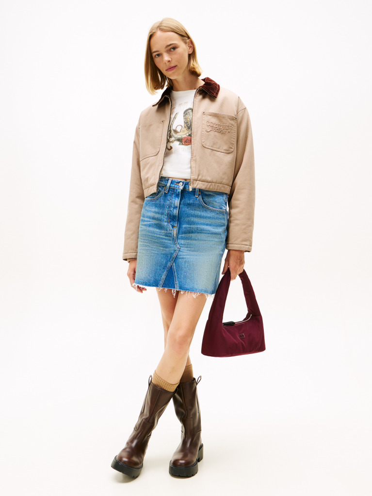 Μπεζ Cropped Τζάκετ Με Appliqué Λογότυπο Και Επένδυση  Γυναίκες