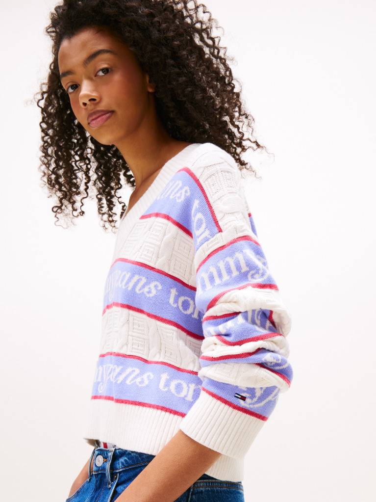 Multi Tommy Flag Relaxed Logo Stripe Jumper  Women